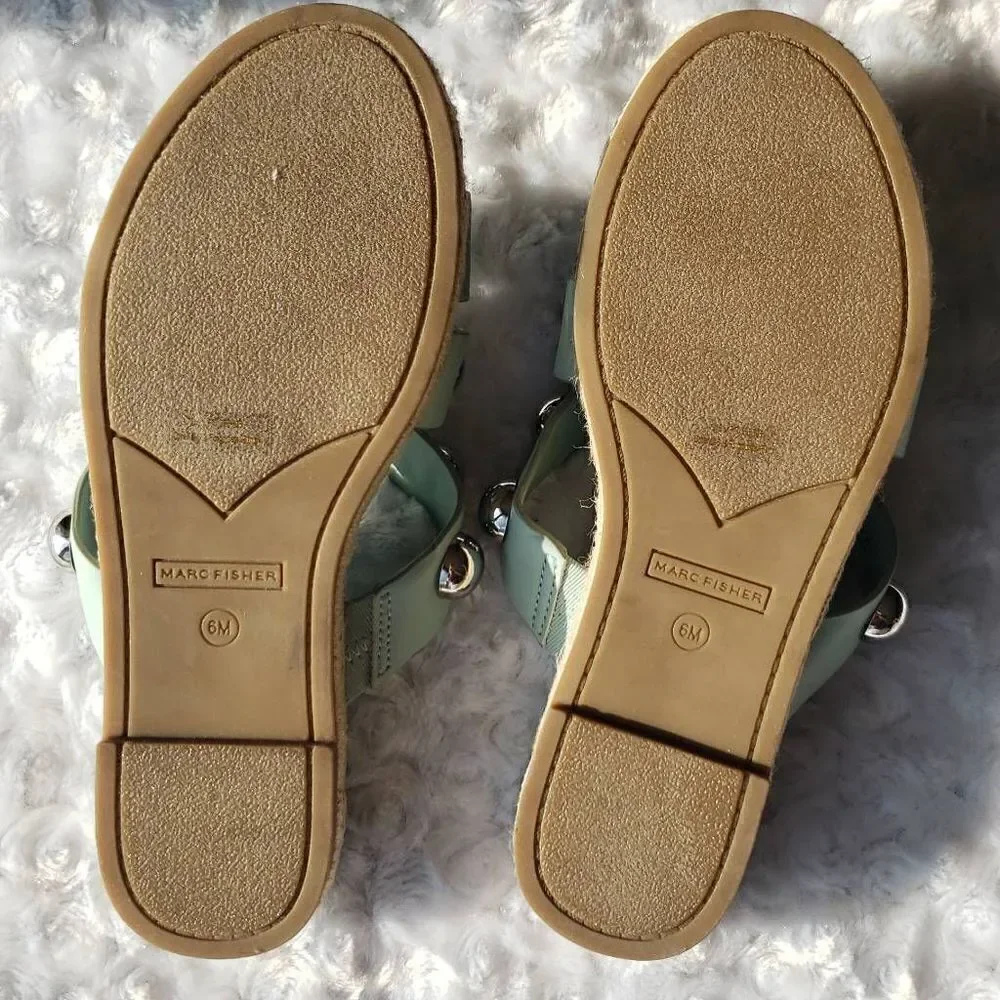 Marc Fisher Women Sandal Prisca Slip On Studded Espadrille Blue Size 6